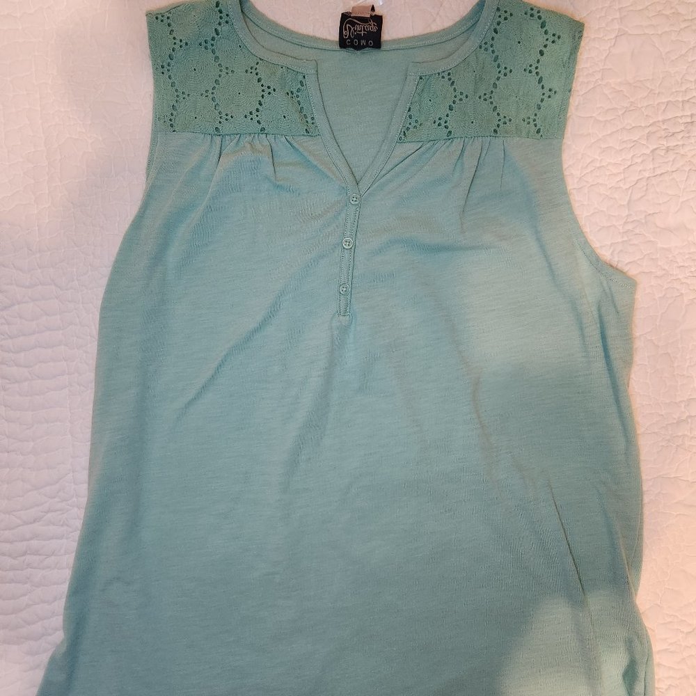 mint green tank top with lace on top
